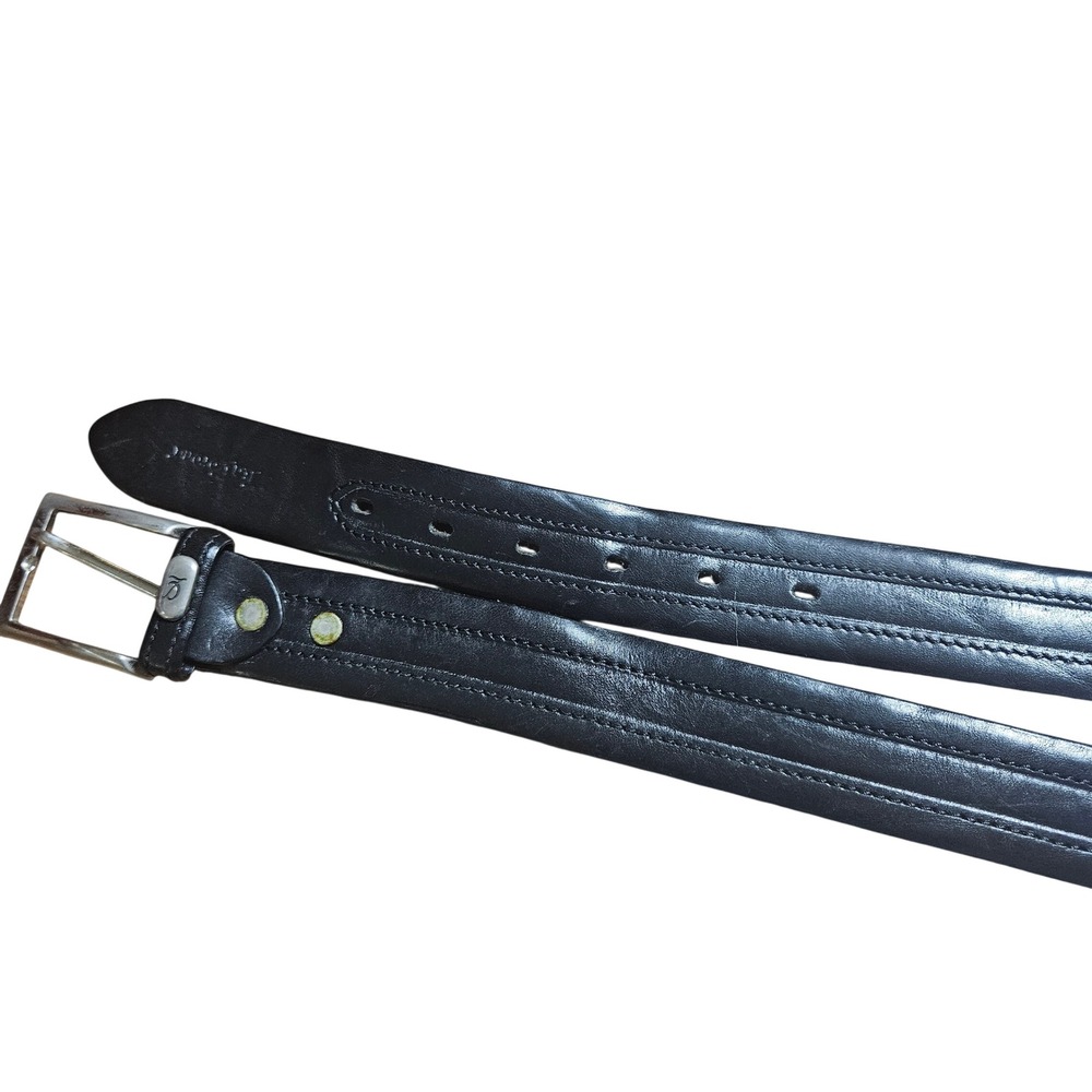 Vera Pelle Black Leather Dress Belt 42 Euro Metal Buckle Italy Minimalist